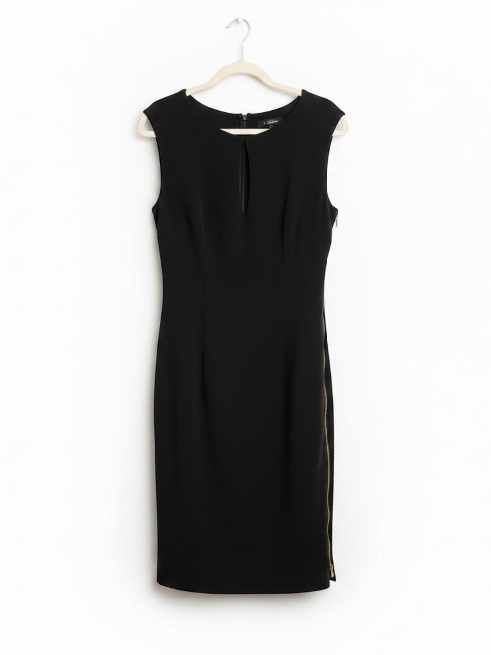Ann Taylor Black Sheath Dress with Gold Side Zipper Keyhole Neckline Size 6